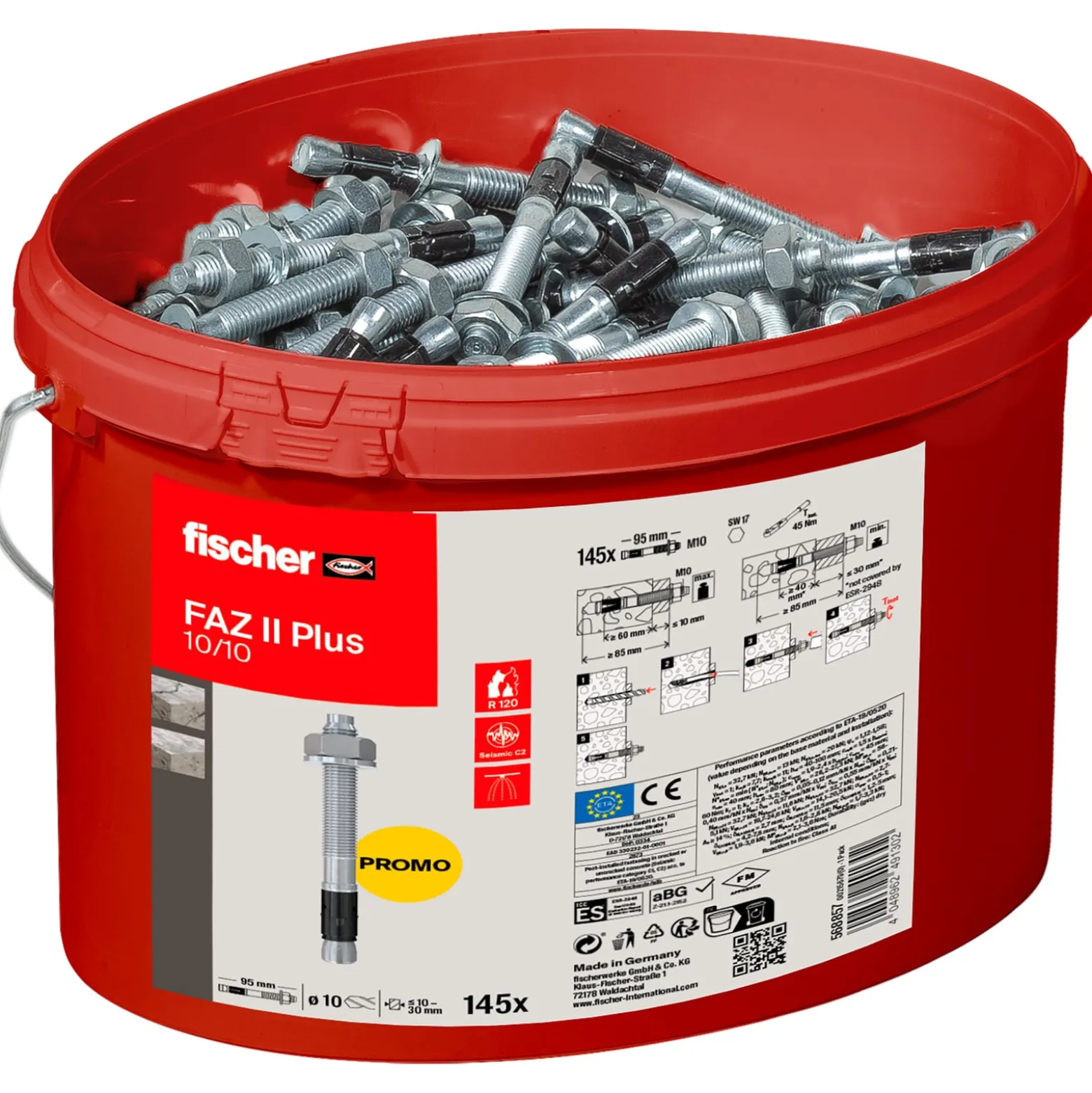 Fischer Bolzenanker FAZ II Plus 10/10 im Eimer (145 St)- 568857