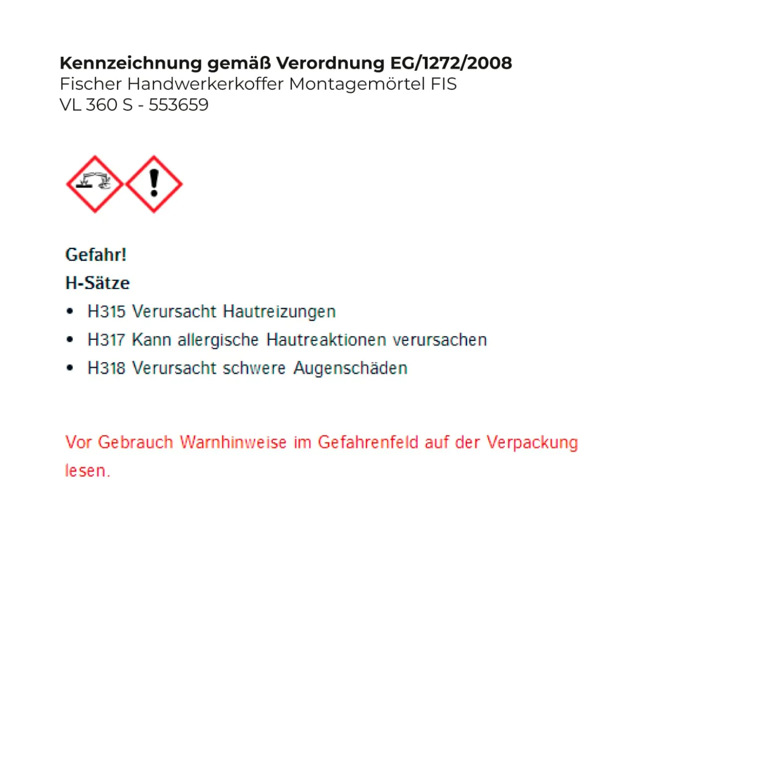 Fischer Handwerkerkoffer Montagemörtel FIS VL 360 S - 553659