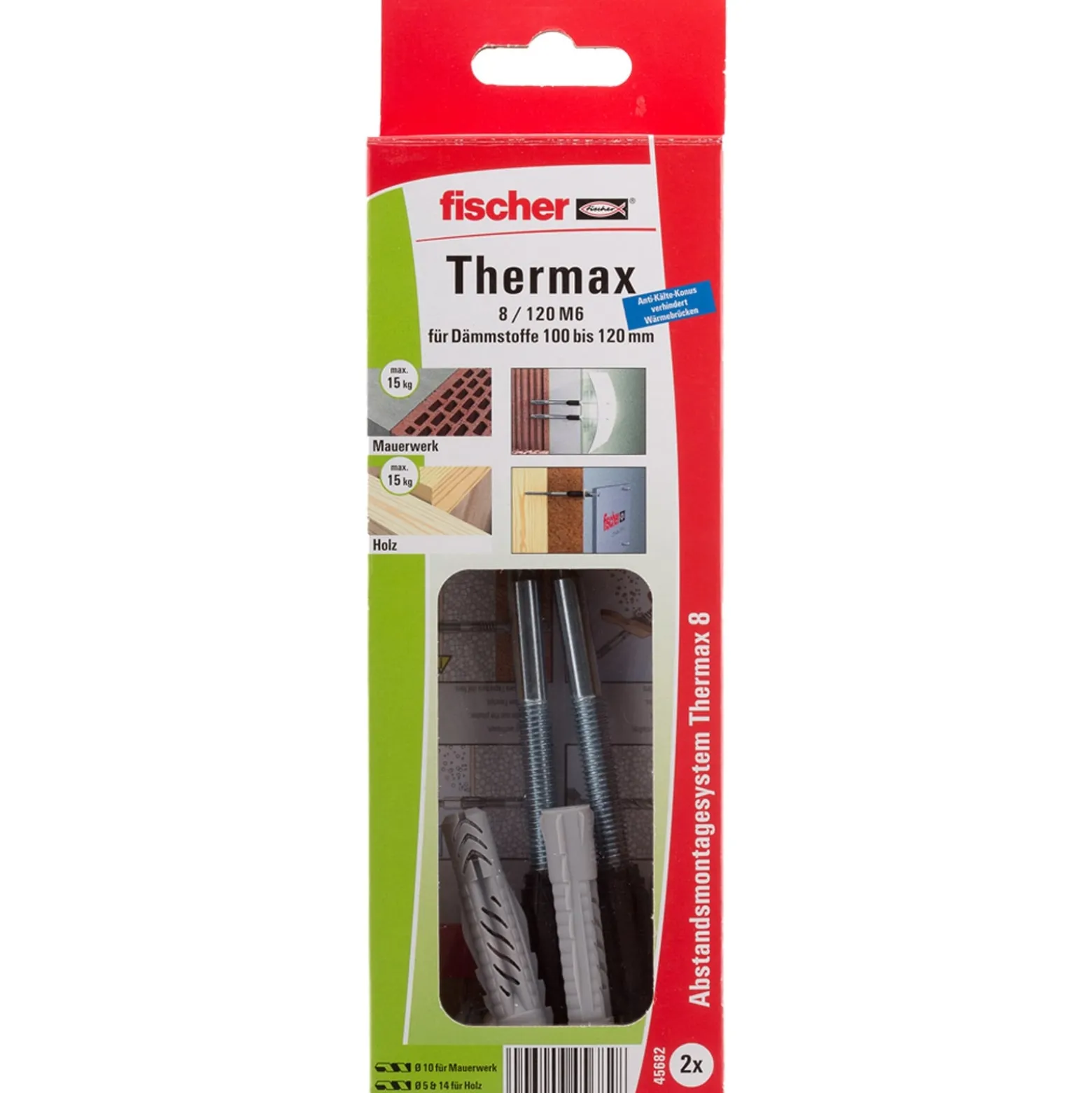 Fischer 2x Abstandsmontagesystem Thermax 8/120 M6 B - 45682