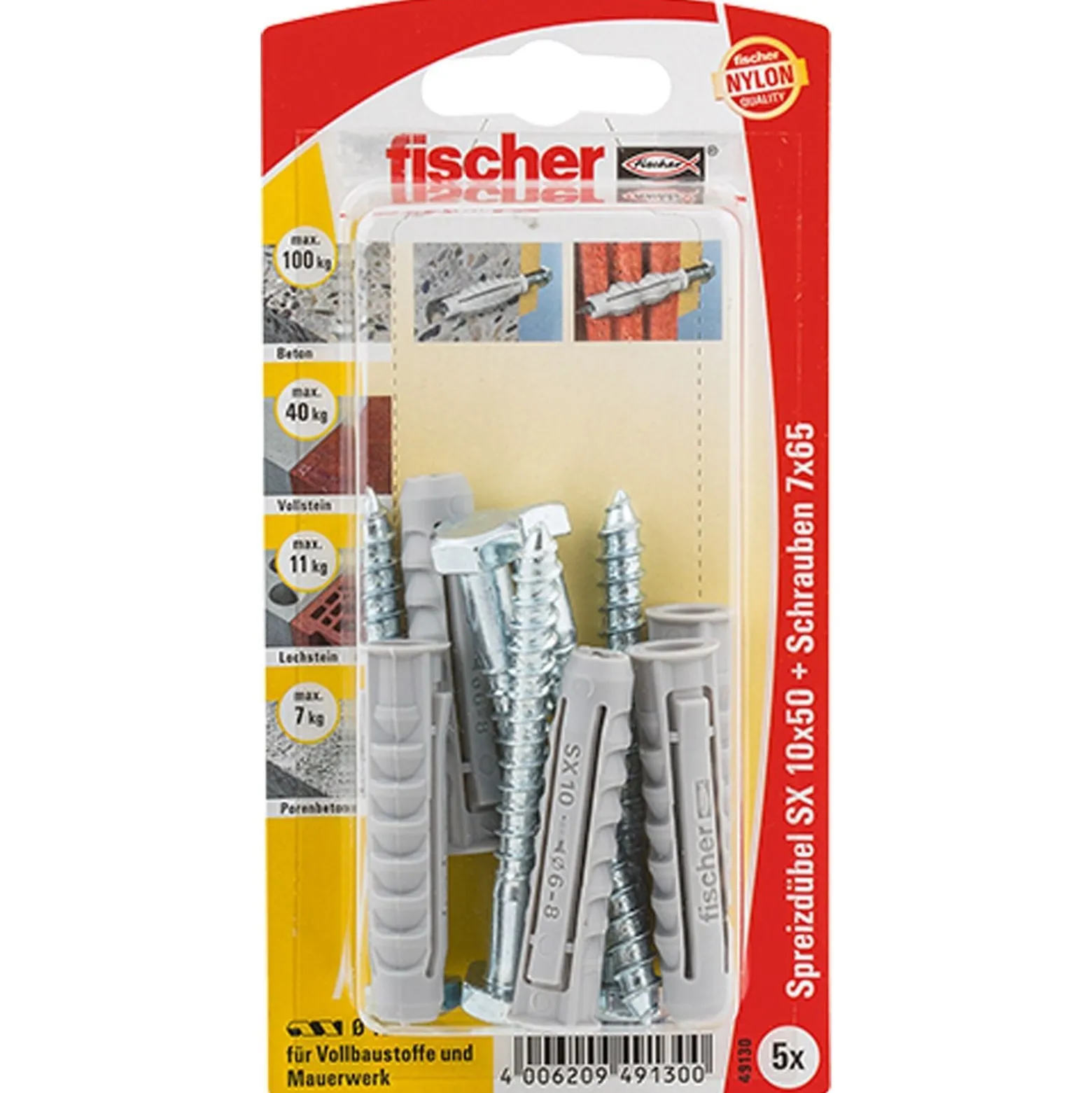 Fischer 5x Dübel SX 10x50 S mit Schraube - 49130 Auslauf