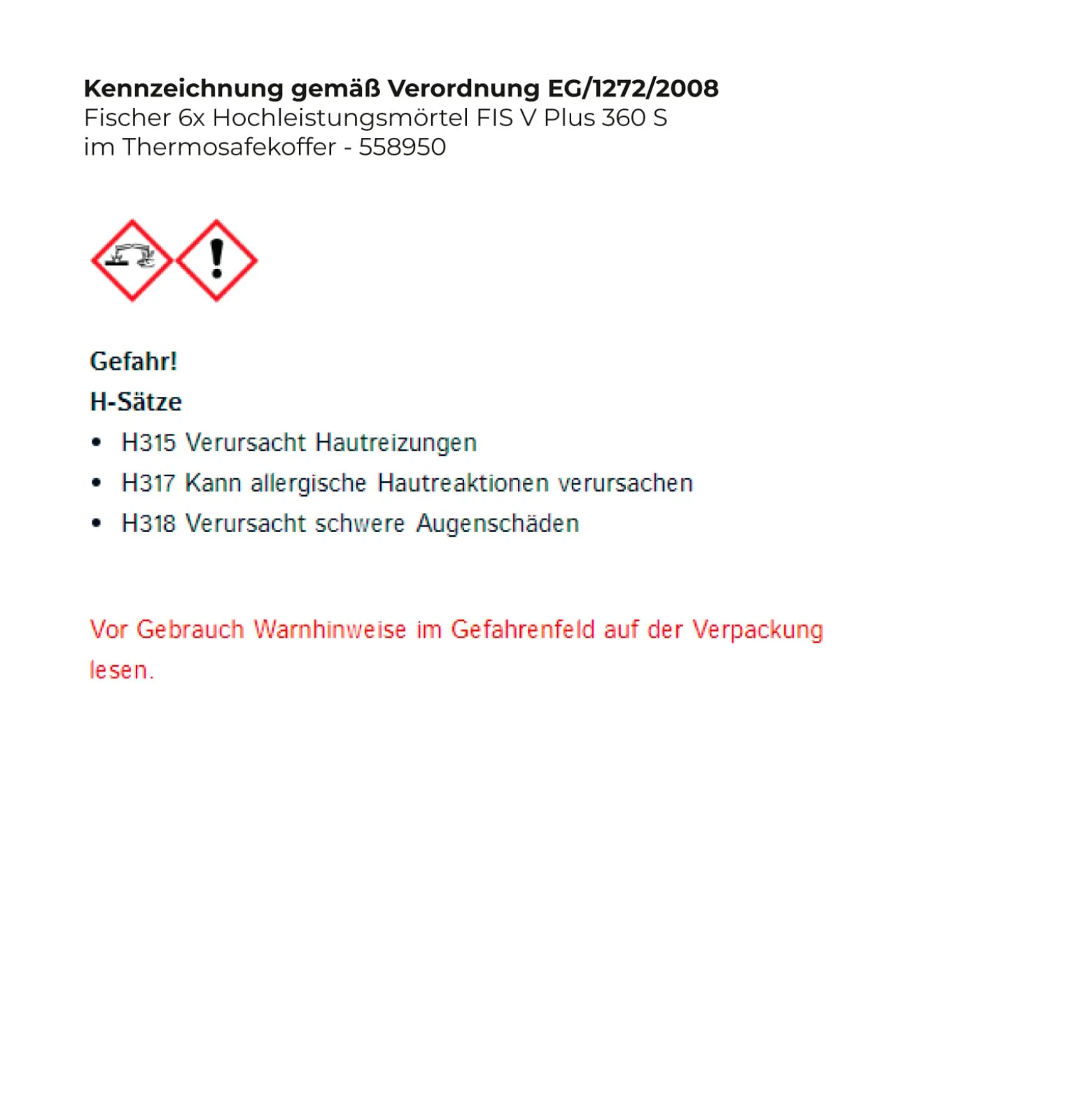 Fischer 6x Hochleistungsmörtel FIS V Plus 360 S im Thermosafekoffer - 558950