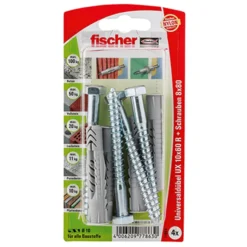 Fischer 4x Universaldübel UX 10 x 60 mm R S mit Rand und Schraube - 77863