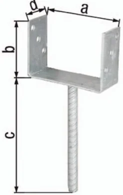 GAH Alberts U-Pfostenträger ETA-10/0210 71x100x200x60mm TZN m.Betonanker a.Riffelstahl - 214234