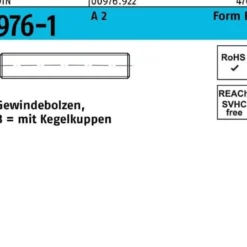 Gewindebolzen DIN 976 Kegelkuppen BM 8x 70 A 2 100 Stück