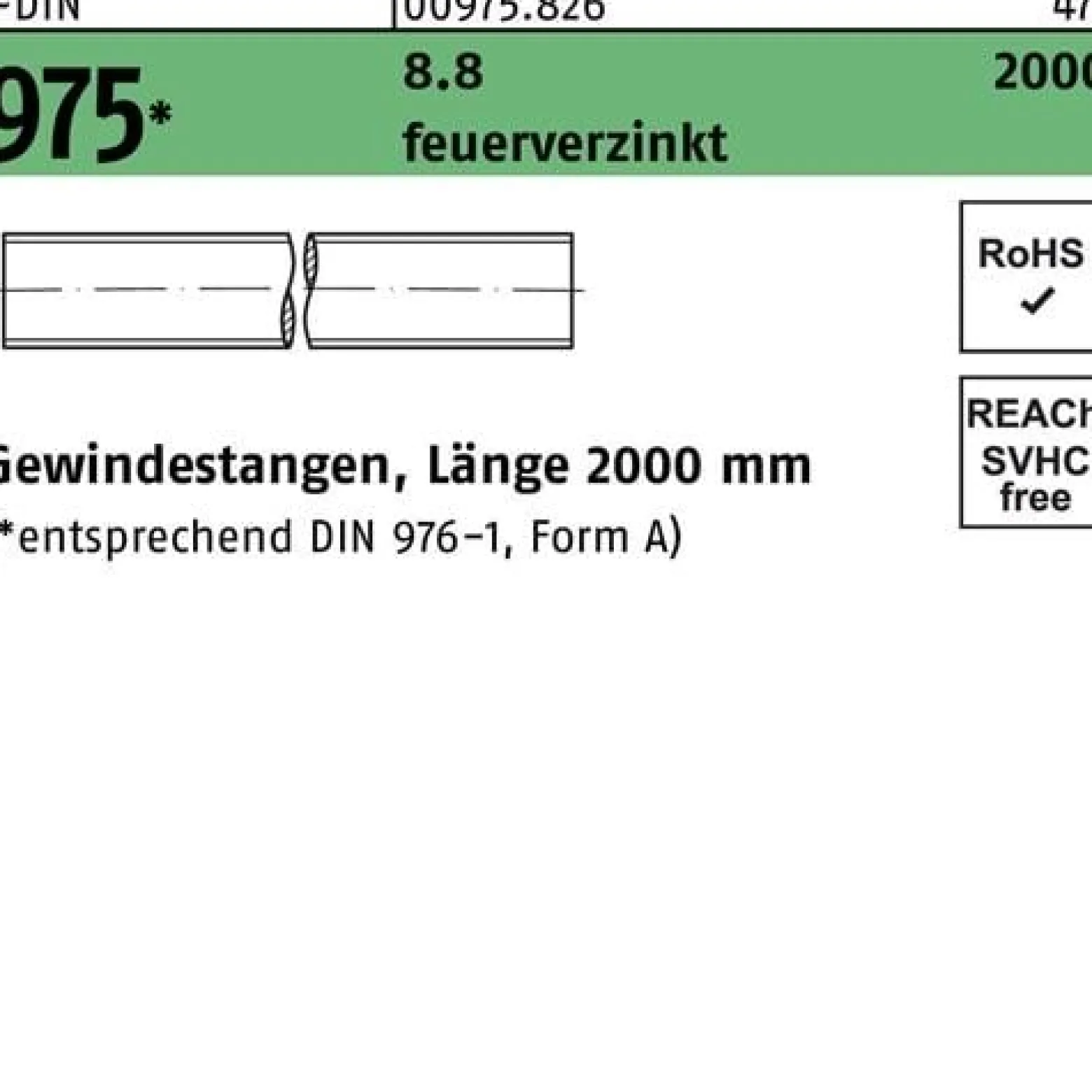 Gewindestange DIN 975 M30x 2000mm 8.8 feuerverz. 1 Stück