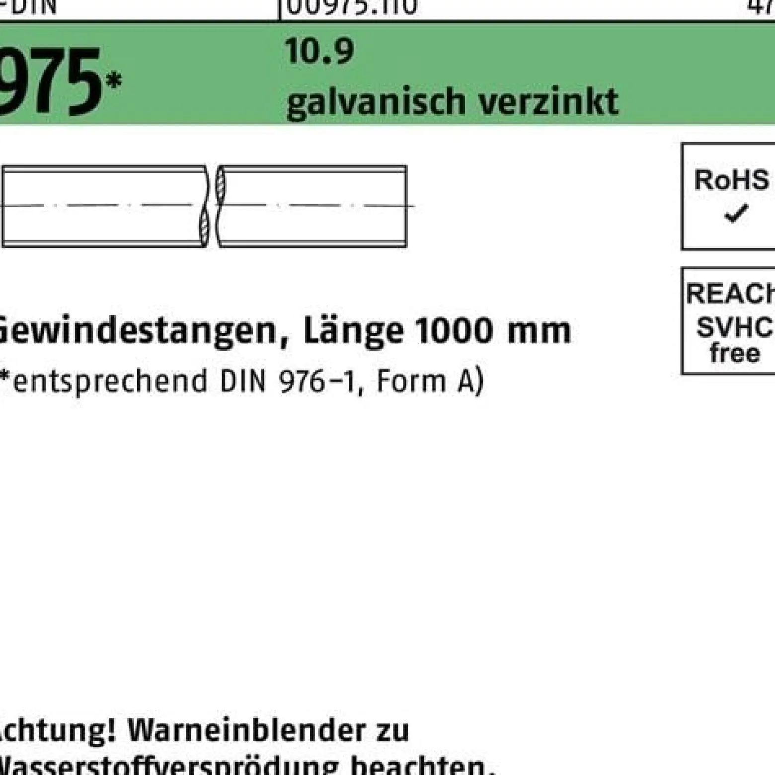 Gewindestange DIN 975 M30x 1000mm 10.9 galv.verz. 1 Stück