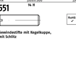 Gewindestift DIN 551 Kegelkuppe/Schlitz M10x 25 14 H 100 Stück