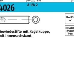 Gewindestift ISO 4026 Kegelkuppe/Innen-6kt M2x 2 A 1/A 2 500 Stück