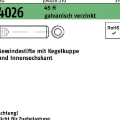 Gewindestift ISO 4026 Kegelkuppe/Innen-6kt M4x5 45 H galv.verz. 1000St.