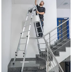 Günzburger Steigtechnik Aluminium Stehleiter 2x5 Sprossen treppengängig - 033510