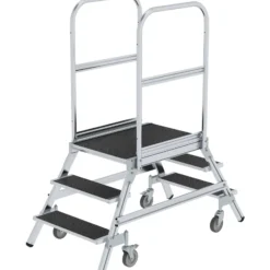 Günzburger Steigtechnik Podesttreppe beidseitig begehbar mit Federrolle Korundbeschichtung R13 2x3 Stufen - 059203