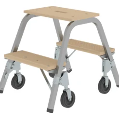 Günzburger Steigtechnik Stahl-Holz-Tritt mit Bockrollen 2 x 2 Stufen - 039012