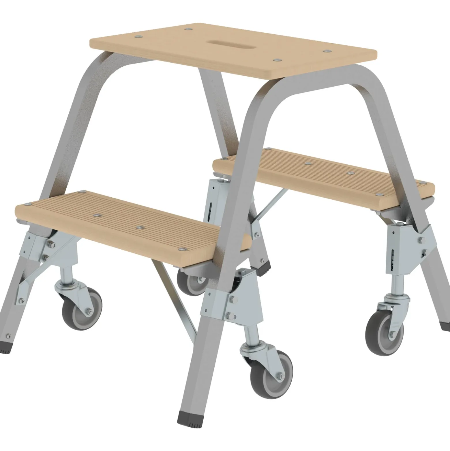 Günzburger Steigtechnik Stahl-Holz-Tritt mit Lenkrollen 2 x 2 Stufen - 039022
