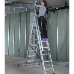 Günzburger Steigtechnik Stufen-Mehrzweckleiter 3tlg. mit nivello-Traverse 3 x 6 Stufen - 033318
