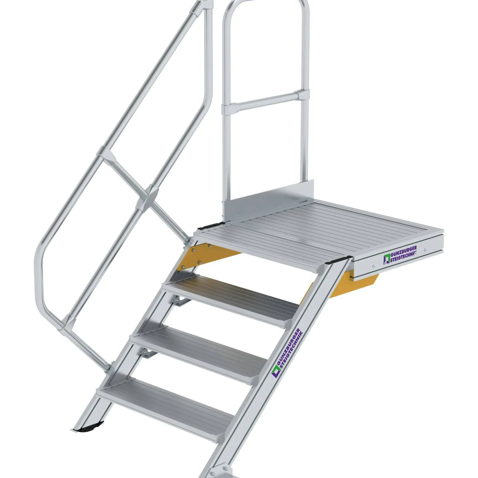 Günzburger Steigtechnik Treppe mit Plattform 45° Stufenbreite 800 mm 4 Stufen Aluminium geriffelt - 600444