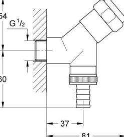 GROHE WAS-Anschlussventil 41010 DN15 Schrägsitz Design-Griff mit RV chrom