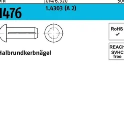 Halbrundkerbnagel DIN 1476 5x 16 1.4303 (A 2) 100 Stück