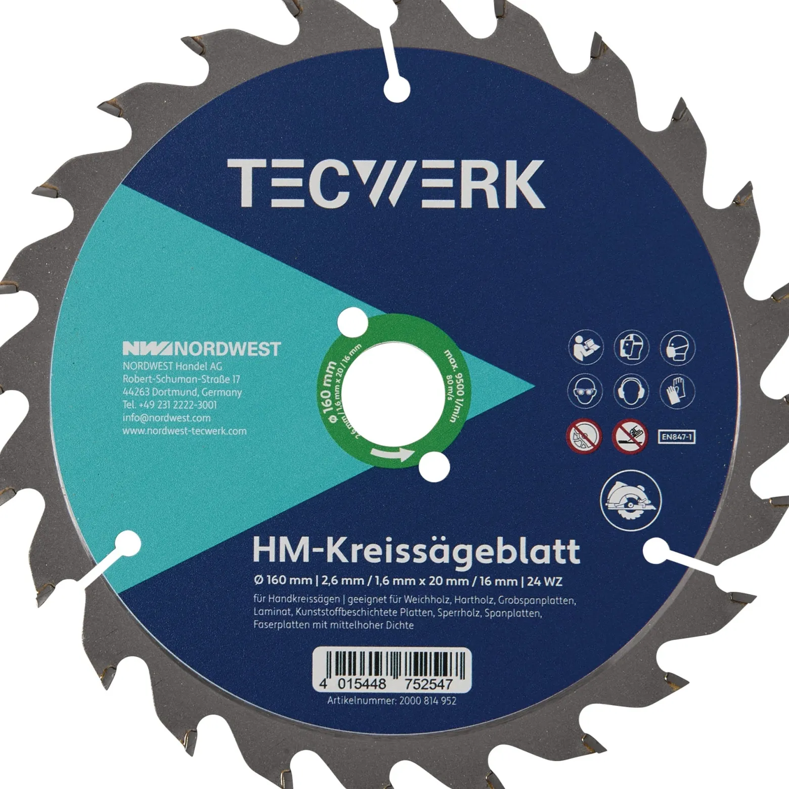 Handkreissägeblatt AD 160mm Z.36 WZ Schnitt-B.2,6mm TECWERK