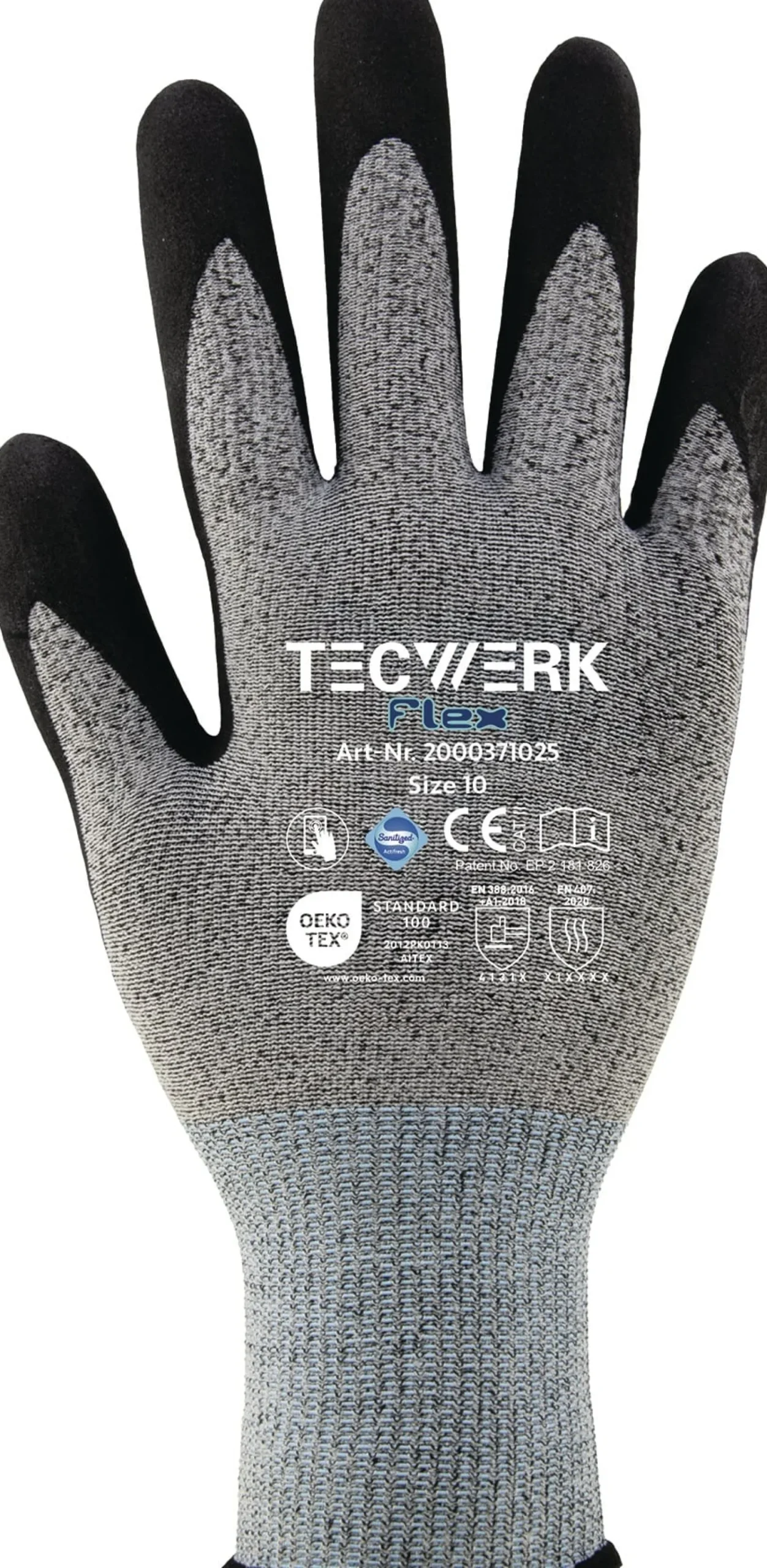 Handschuhe Flex Gr.8 grau/schwarz EN 388 PSA II TECWERK