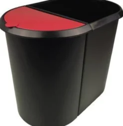 helit Papierkorb Duo-System 20+9l H6103992 oval Kunststoff sw/rot