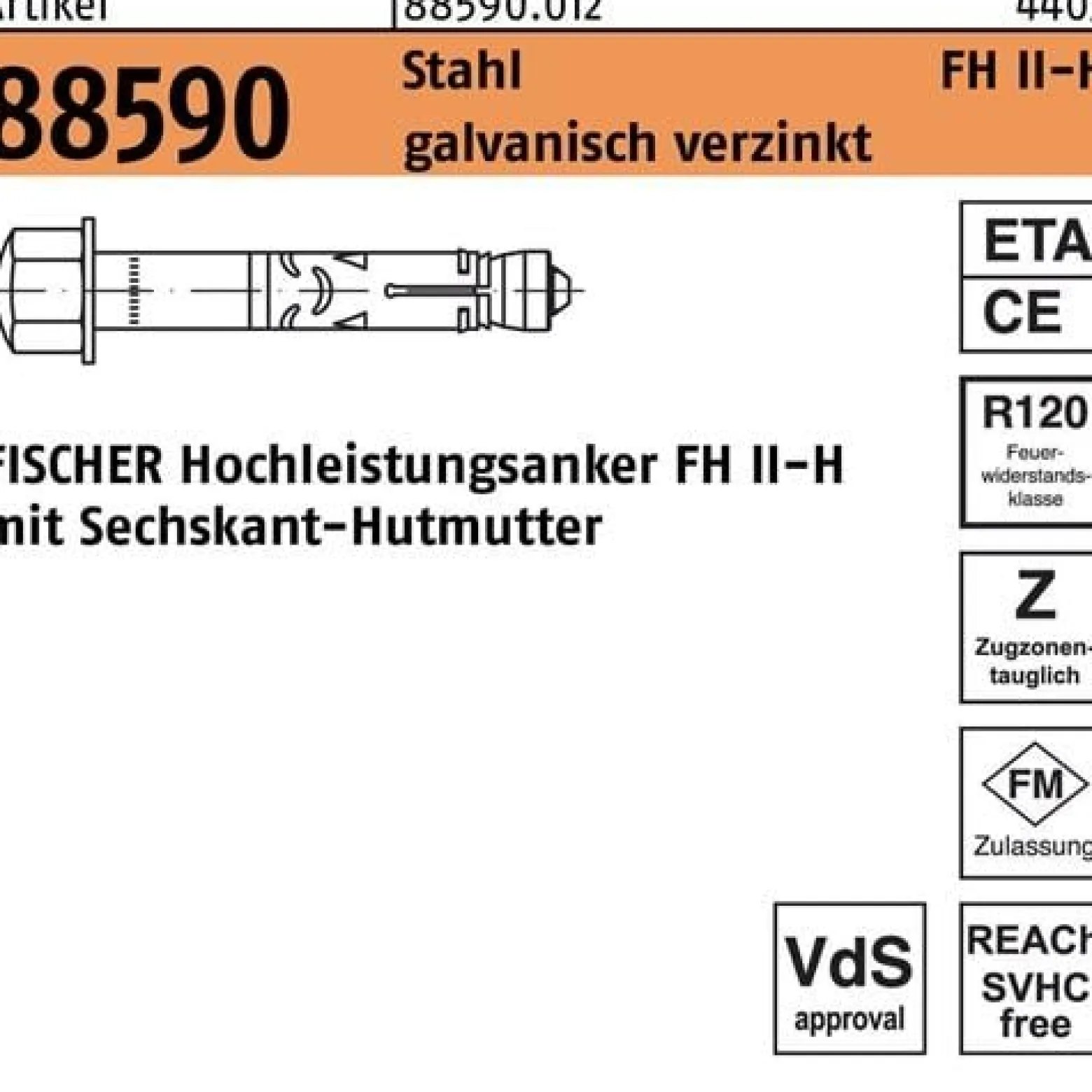 Hochleistungsanker R 88590 FH II 12/25 H Stahl galv.verz. 50St. FISCHER