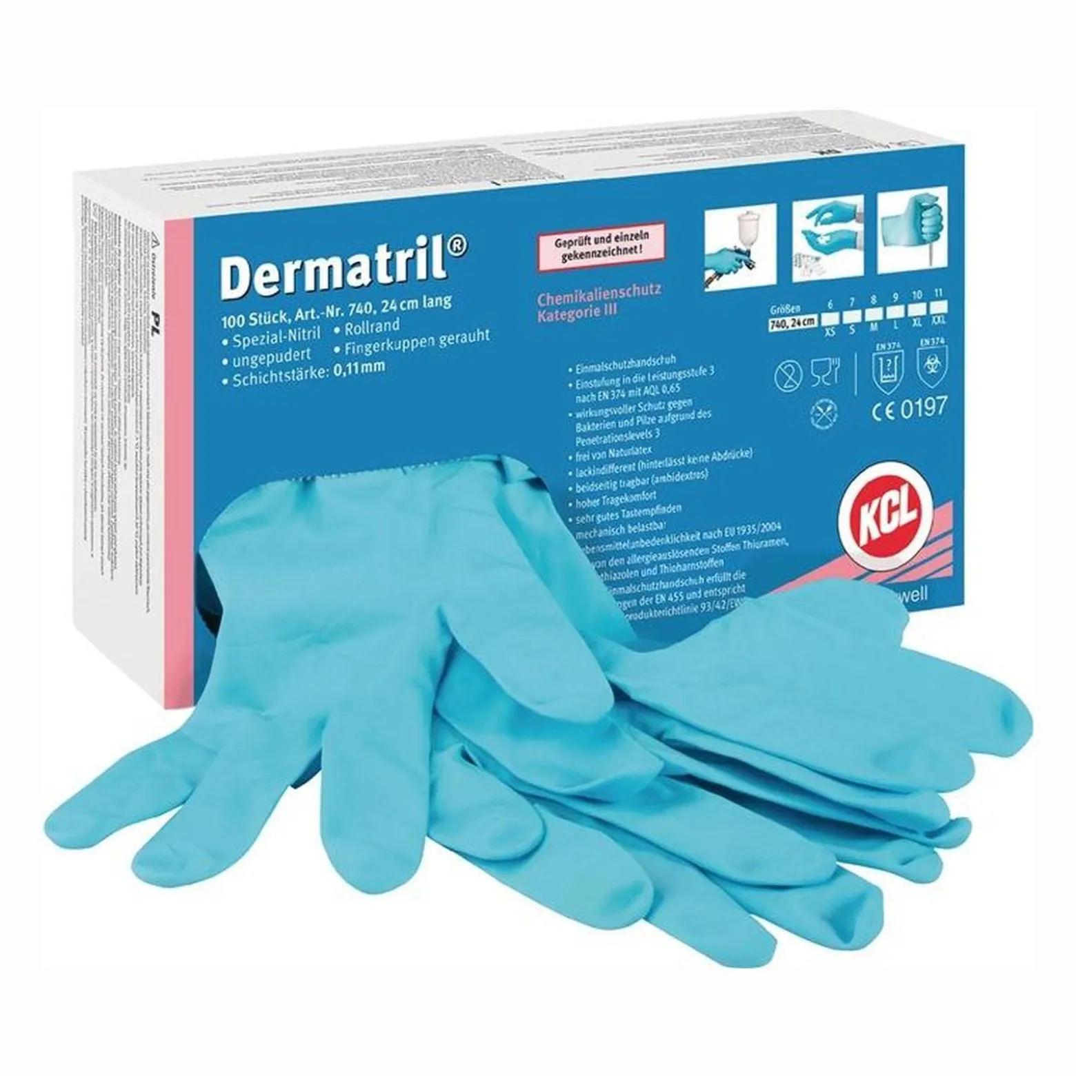 Honeywell 100x Einweghandschuhe Dermatril 740 blau Gr. 9 - 740/9