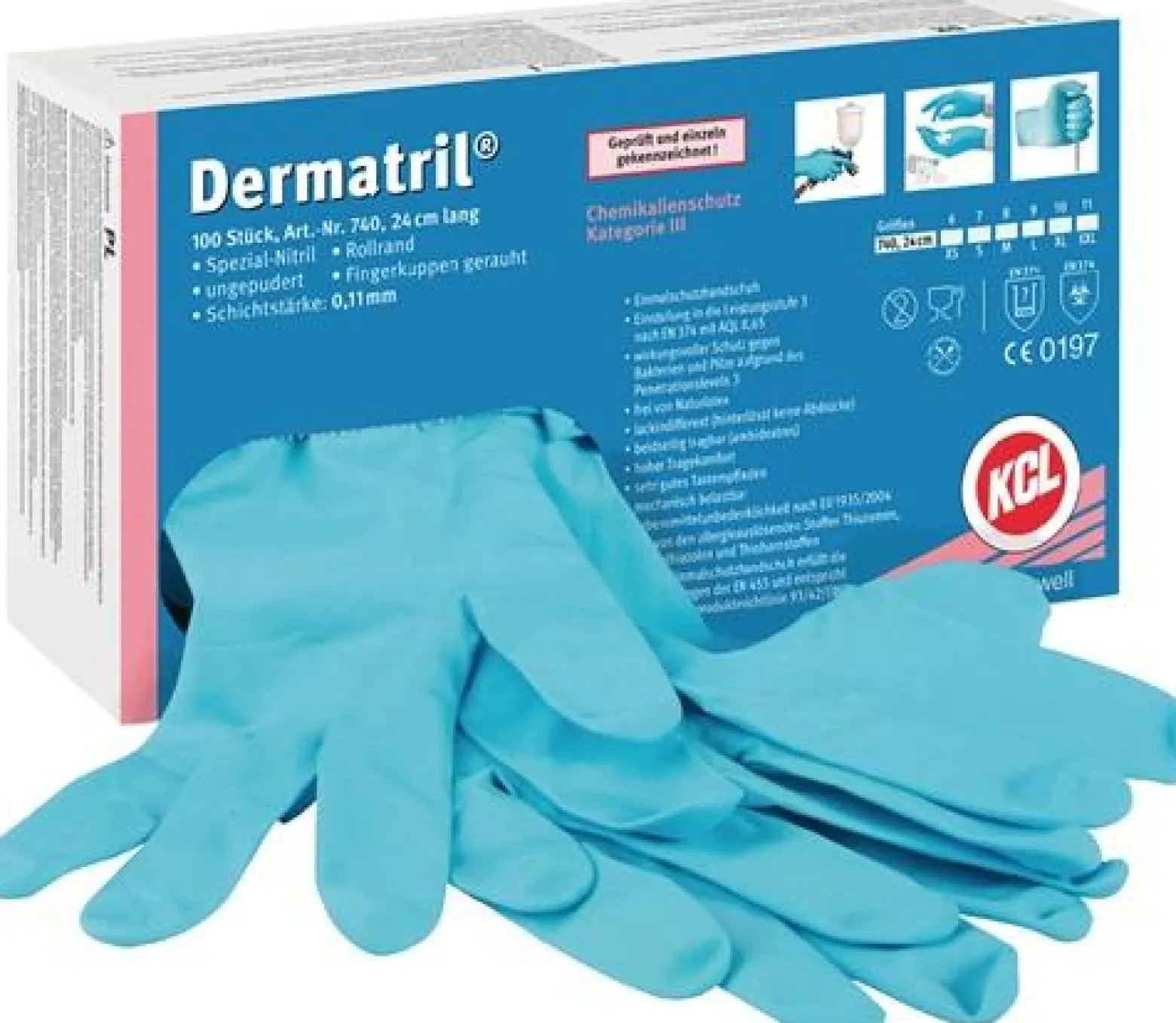 Honeywell 100x Einweghandschuhe Dermatril 740 blau Gr. 9 - 740/9
