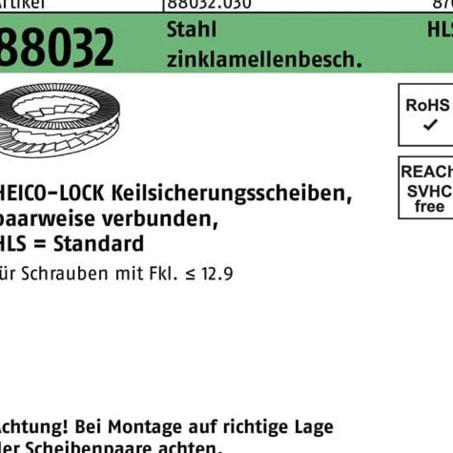 Keilsicherungsscheibe R 88032 HLS-16 Stahl zinklamellenb. geklebt 100St. HEICO