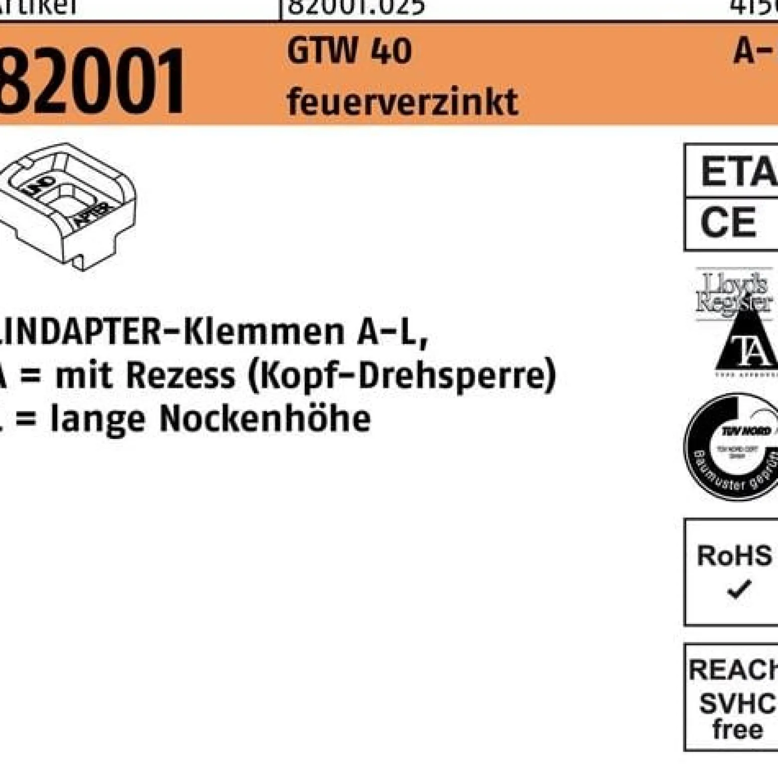 Klemmen R 82001 GTW 40 LM 16/11,0 feuerverz. 1 Stück LINDAPTER