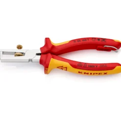 Knipex Abisolierzange mit Befestigungsöse verchromt, isoliert mit Mehrkomponenten-Hüllen, VDE-geprüft; mit integrierter isolierter Befestigungsöse zum Anbringen einer Absturzsicherung 160 mm - 1106160TBK