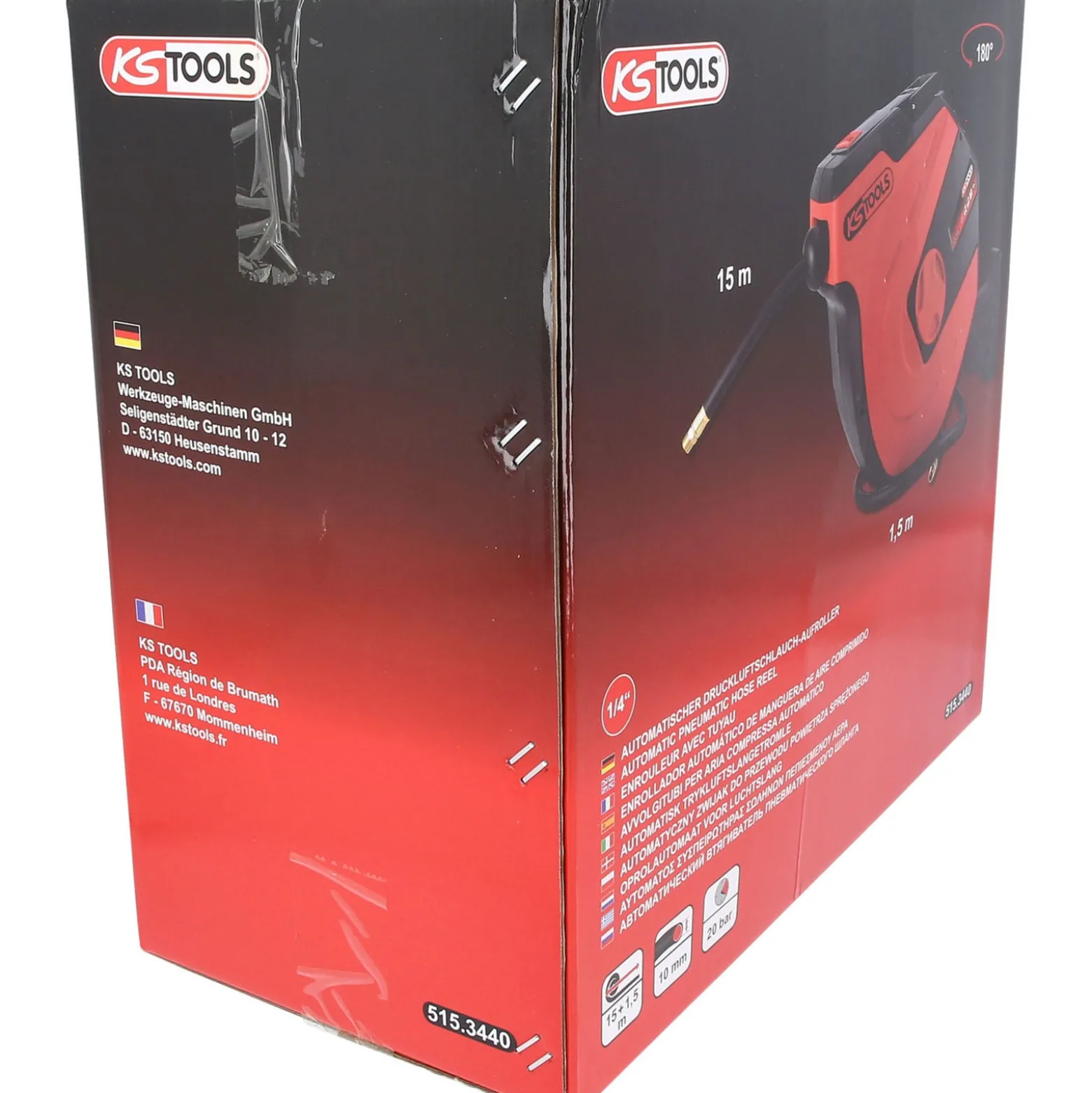 KS TOOLS Automatischer Druckluftschlauch-Aufroller Ø 10 mm x 15 m - 515.3440