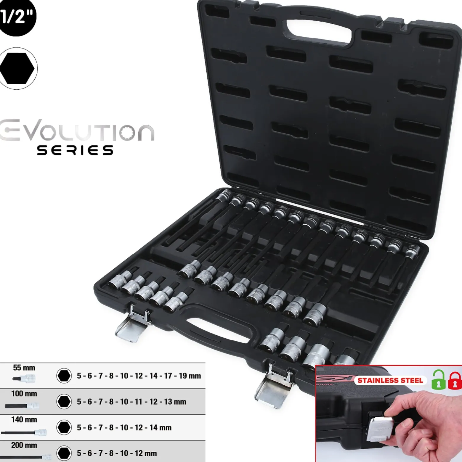 KS TOOLS 1/2" Bit-Stecknuss-Satz für Innensechskant-Schrauben 30tlg. - 911.4510