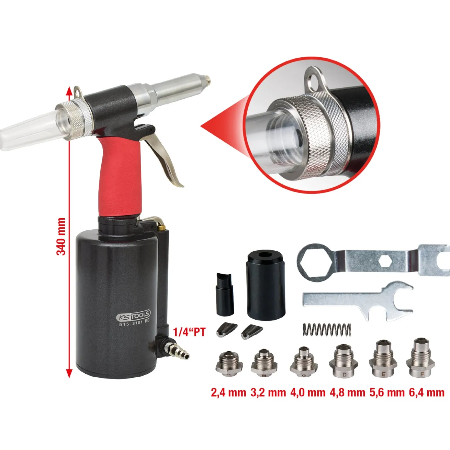 KS TOOLS Druckluft-Blindniet-Pistole 2,4-3,2-4-4,8-5,6-6,4 mm - 515.3101