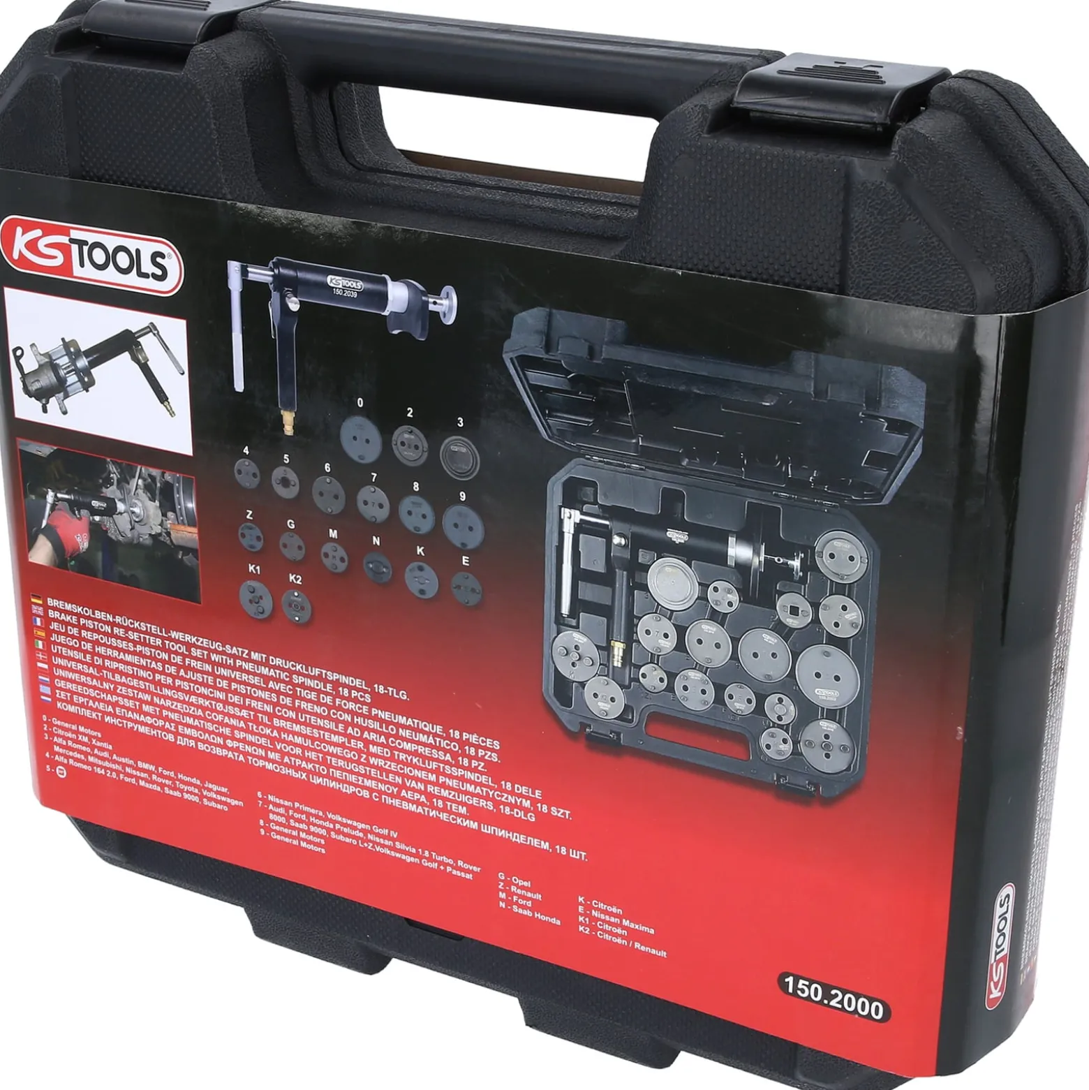 KS TOOLS Druckluftspindel-Bremskolbenwerkzeug-Satz 18tlg. - 150.2000