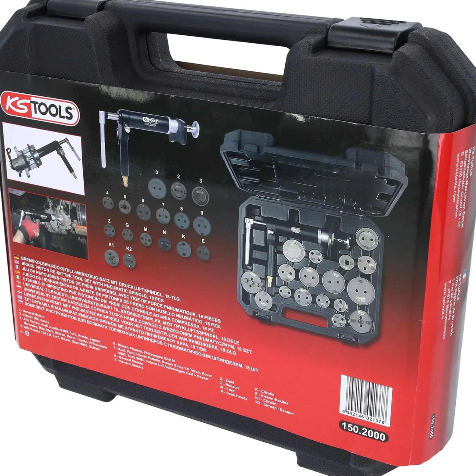 KS TOOLS Druckluftspindel-Bremskolbenwerkzeug-Satz 18tlg. - 150.2000