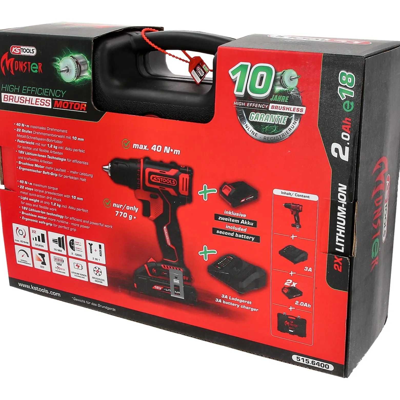 KS TOOLS eMONSTER Brushless-Akku-Bohr-Schrauber-Satz 4tlg. - 515.6400