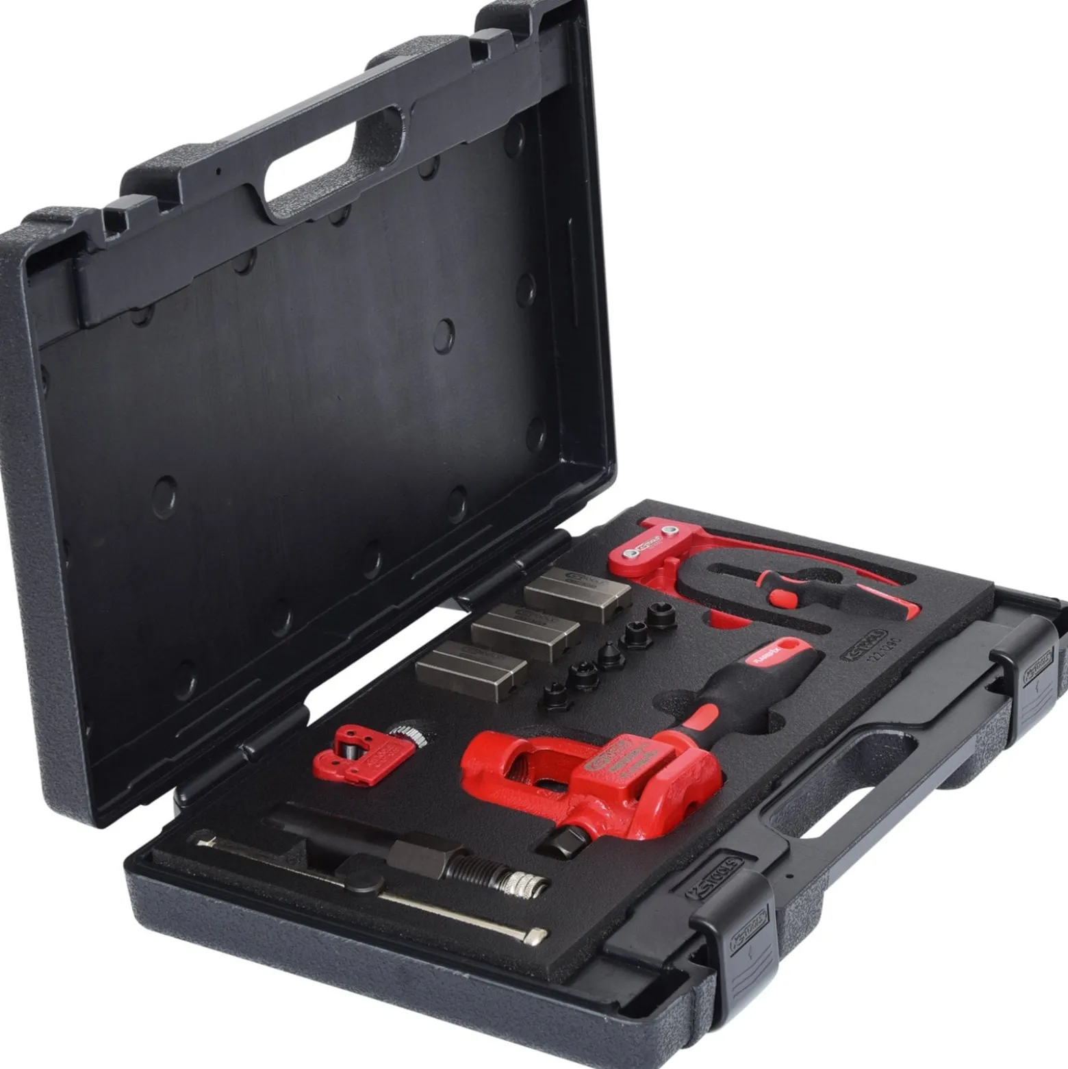 KS TOOLS Flarefix 1 Universal-Bremsleitungs-Bördelgerät-Satz mit Hydraulik-Spindel 16tlg. - 122.1290