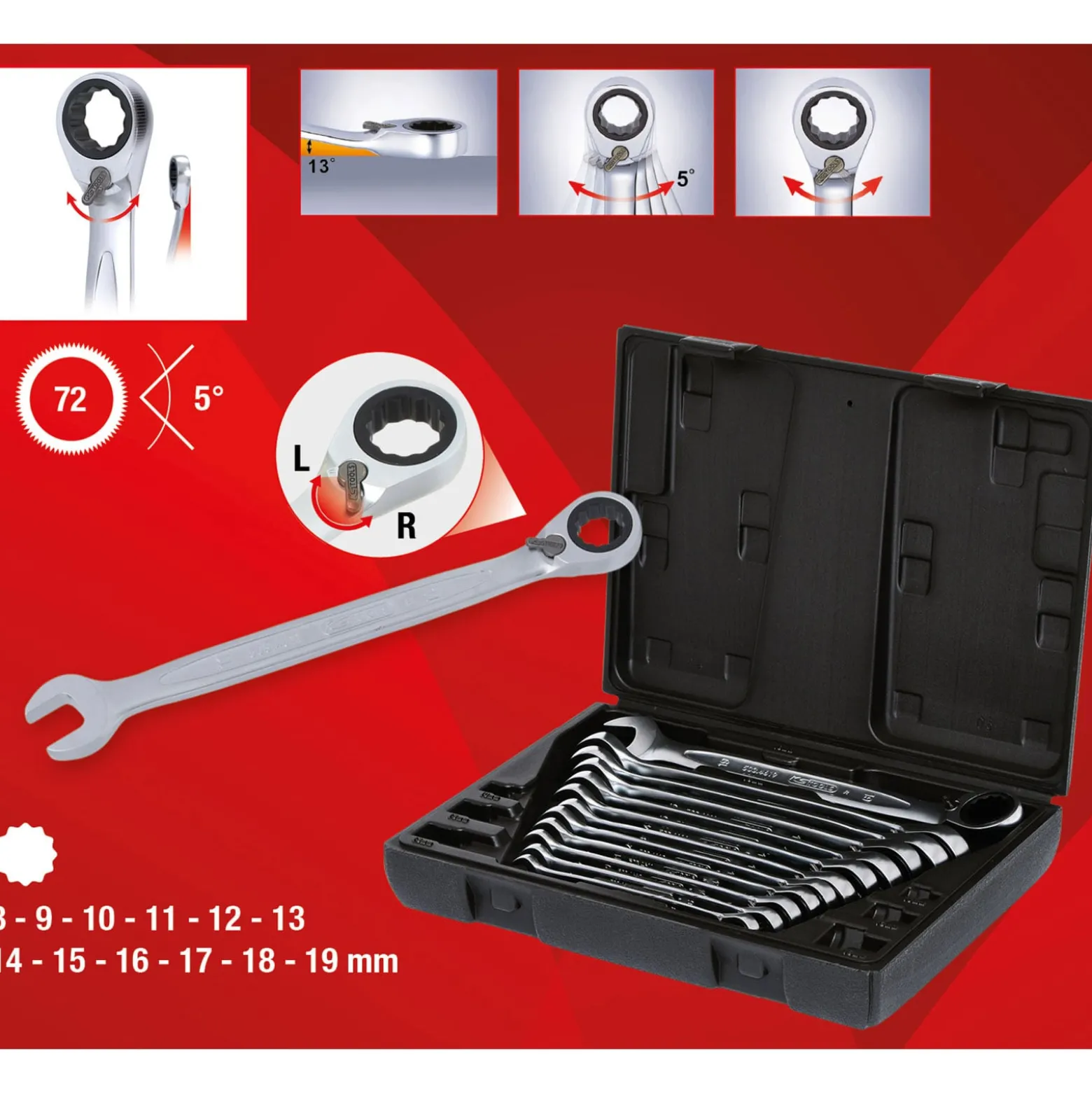 KS TOOLS GEARplus Ratschenringmaulschlüssel-Satz umschaltbar 12tlg. - 503.4665