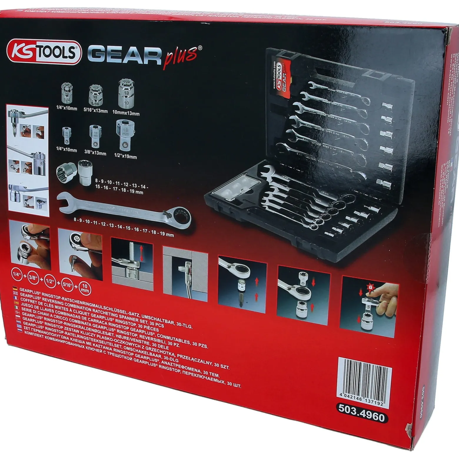 KS TOOLS GEARplus RINGSTOP-Ratschenringmaulschlüssel-Satz 30tlg. mit Adapter - 503.4960