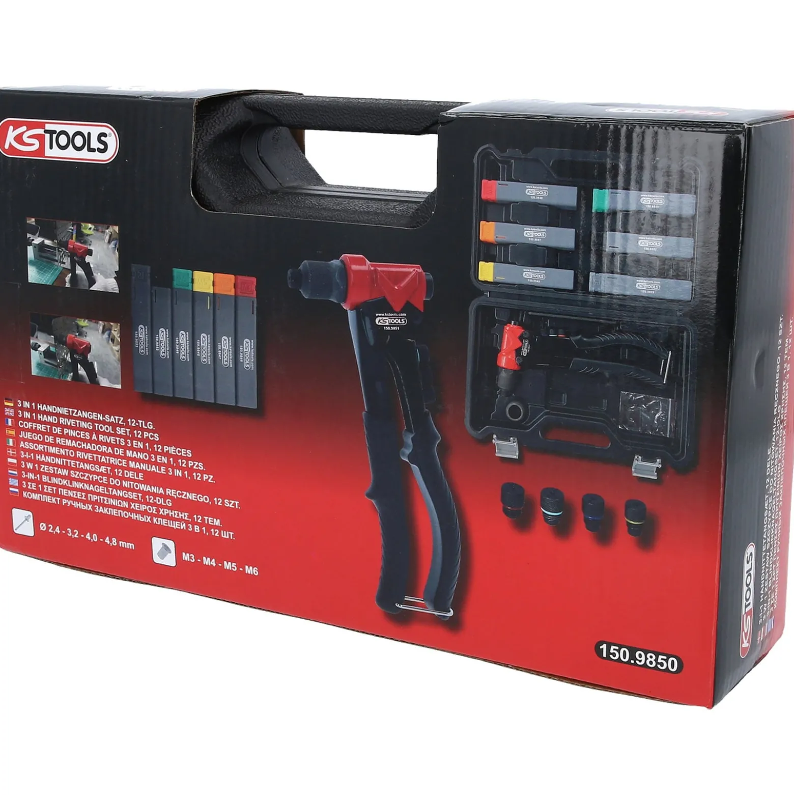 KS TOOLS 3 in 1 Handnietzangen-Satz, 12-tlg. - 150.9850