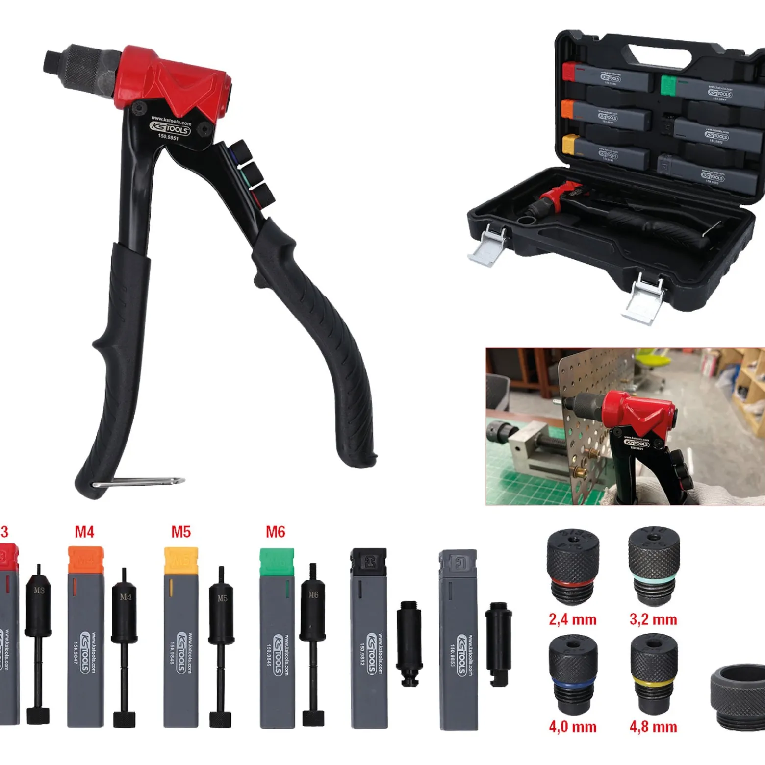 KS TOOLS 3 in 1 Handnietzangen-Satz, 12-tlg. - 150.9850