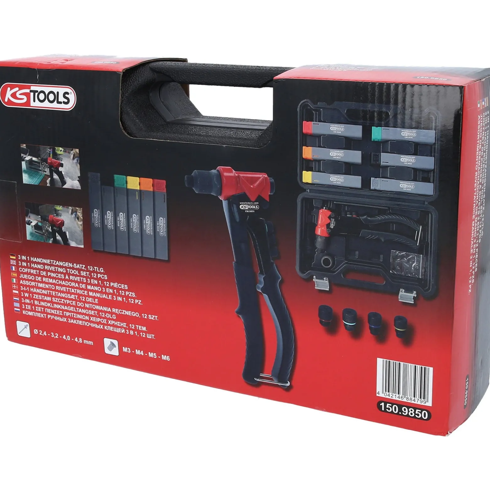 KS TOOLS 3 in 1 Handnietzangen-Satz, 12-tlg. - 150.9850