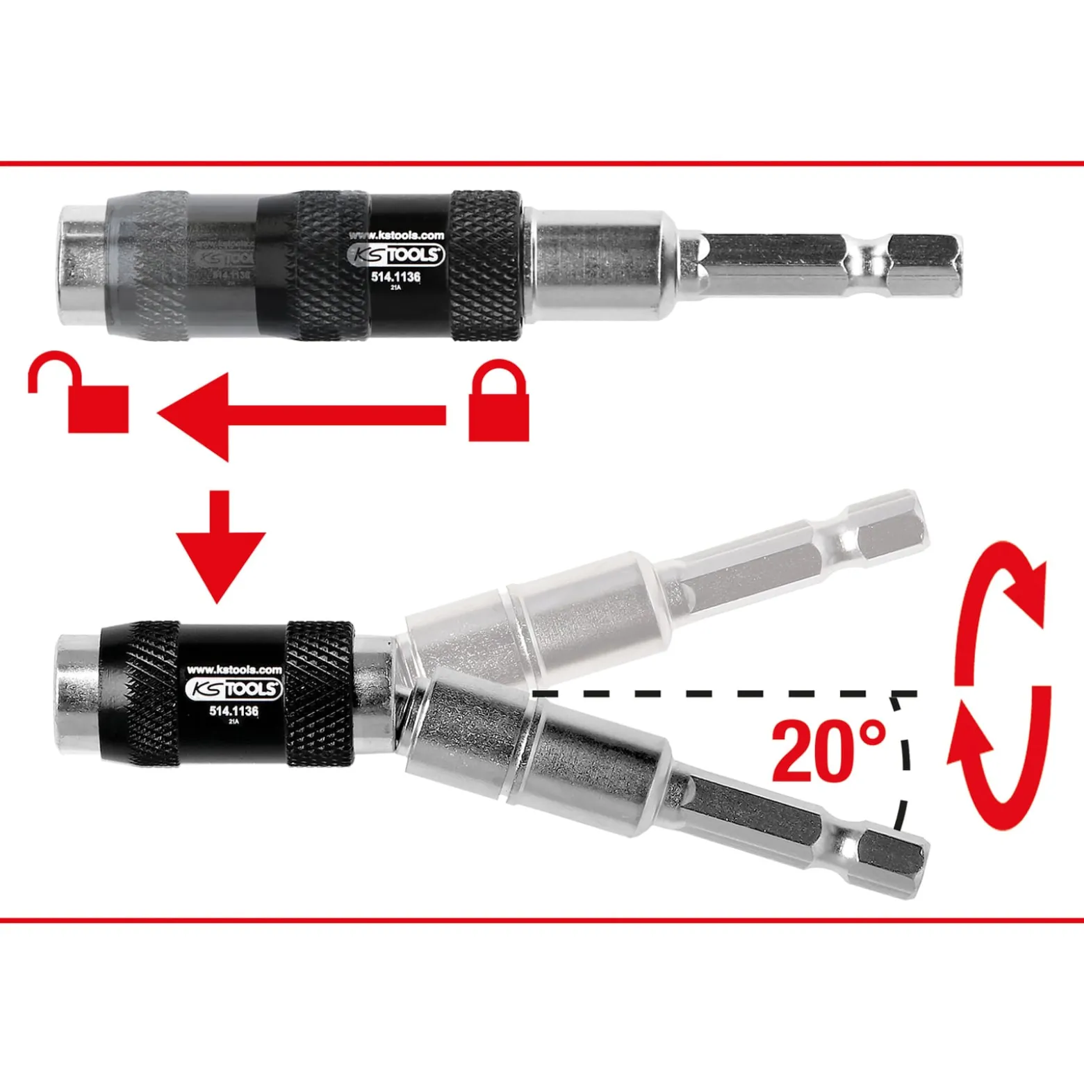 KS TOOLS 1/4" Magnetischer Schnellwechsel-Bithalter mit Gelenk - 514.1136