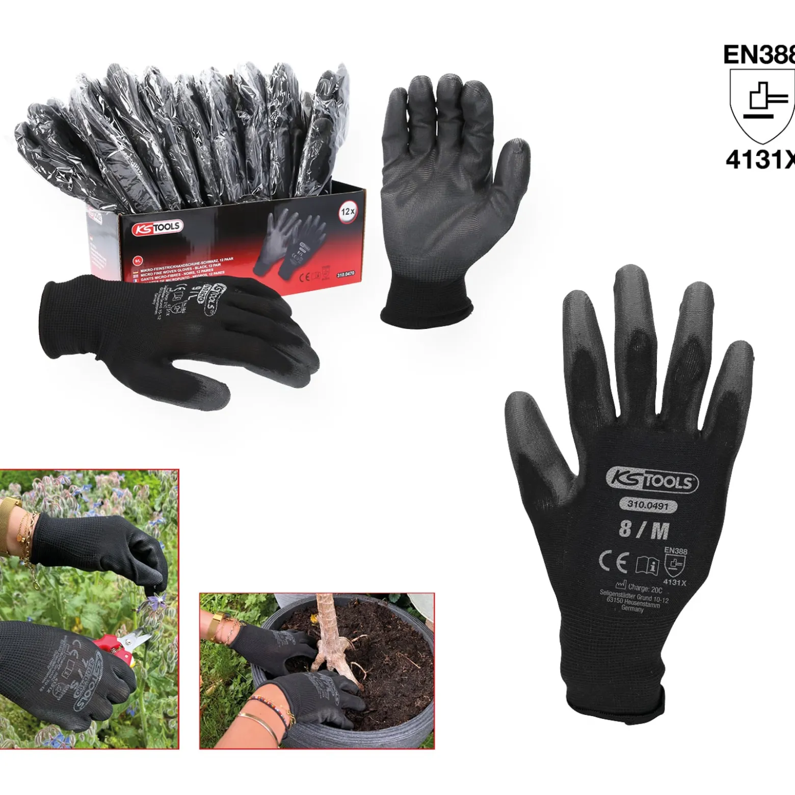 KS TOOLS Mikro-Feinstrickhandschuhe-schwarz 8 12 Paar - 310.0491