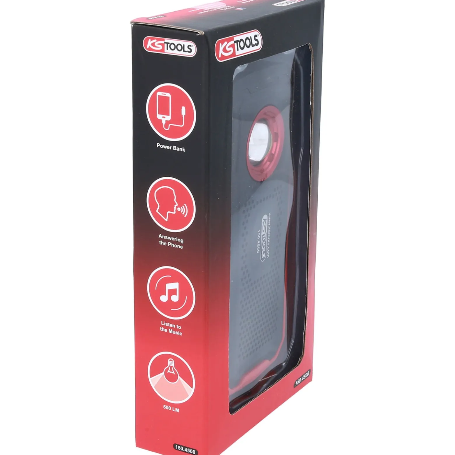 KS TOOLS Mobile Werkstatt-Handlampe 500 Lumen mit Bluetooth Lautsprecher knickbar - 150.4500
