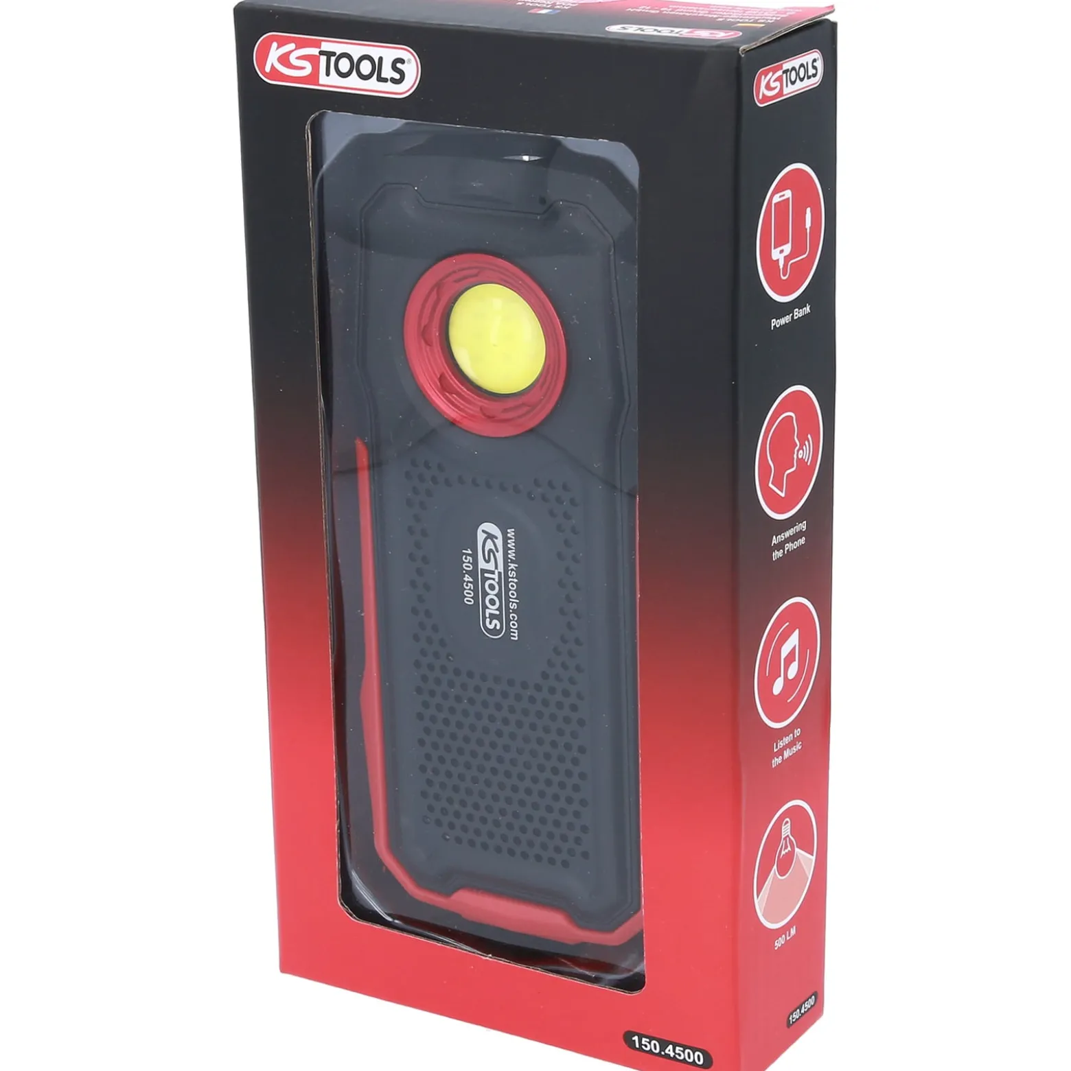 KS TOOLS Mobile Werkstatt-Handlampe 500 Lumen mit Bluetooth Lautsprecher knickbar - 150.4500