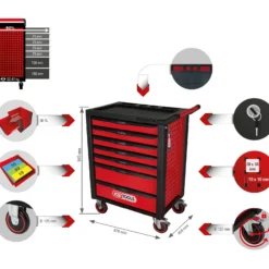 KS TOOLS RACINGline SCHWARZ/ROT Werkstattwagen mit 7 Schubladen - 826.0007