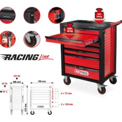 KS TOOLS RACINGline SCHWARZ/ROT Werkstattwagen mit 7 Schubladen - 826.0007