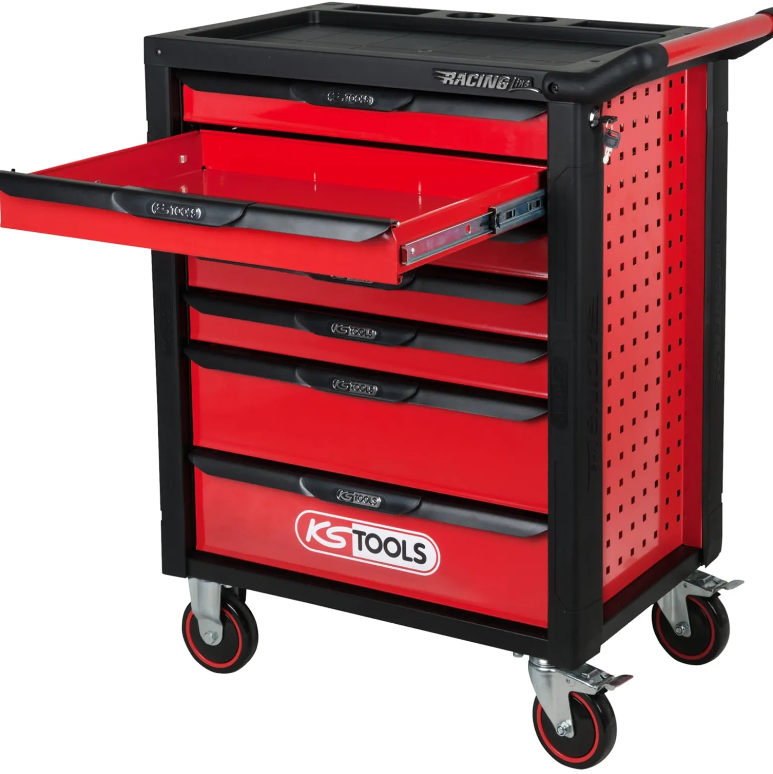 KS TOOLS RACINGline SCHWARZ/ROT Werkstattwagen mit 7 Schubladen - 826.0007