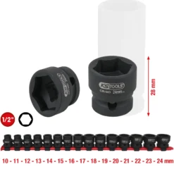 KS TOOLS 1/2" Sechskant-Kraft-Stecknuss-Satz extra kurz 15tlg. - 515.0055